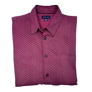 TOSCANO CRIMSON RED GEOMETRIC DESIGN SILK BUTTON DOWN SHORT SLEEVE CAMP SHIRT